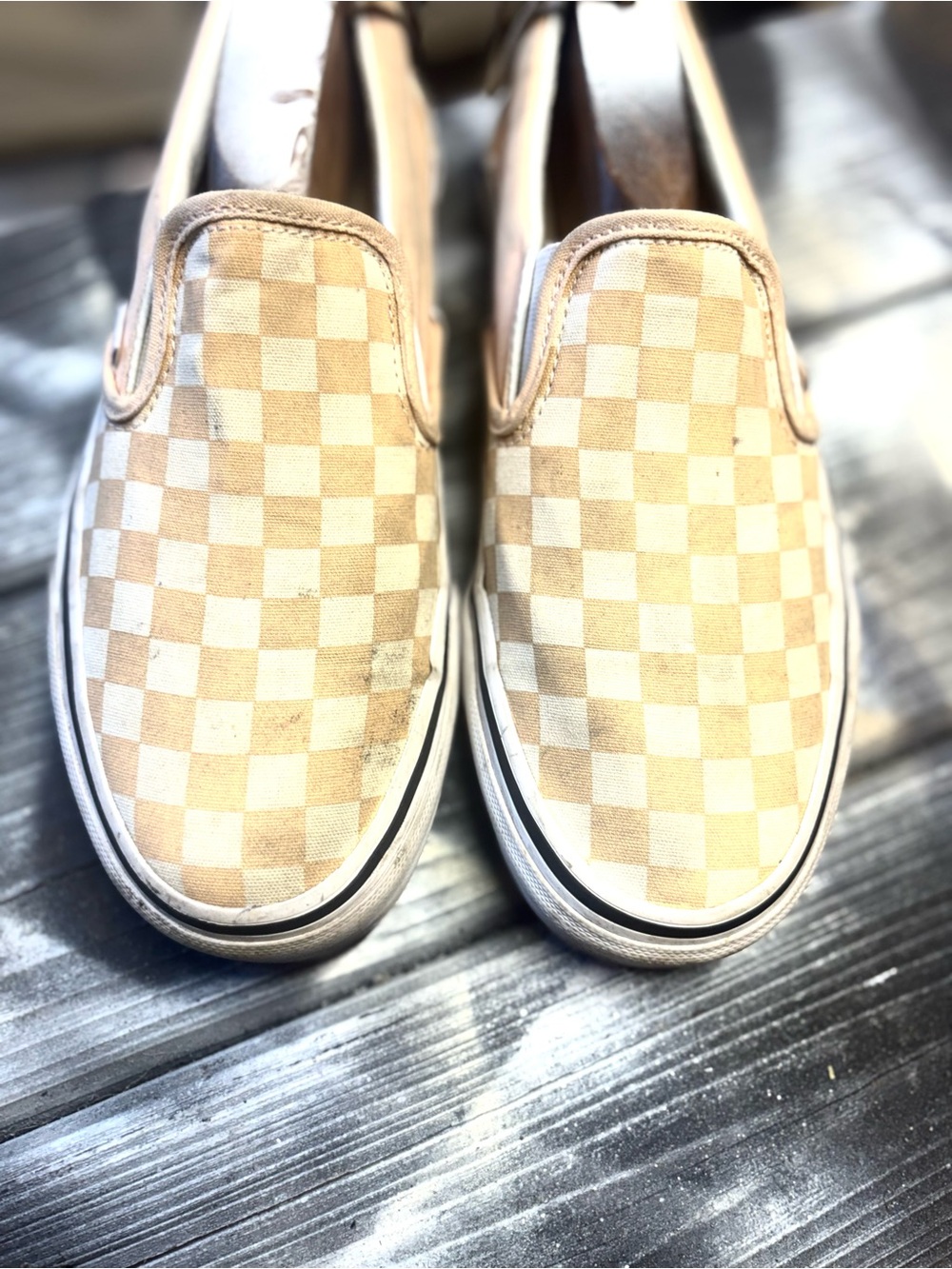 Vans white and beige checkerboard slip-on sneakers Womens 8.5